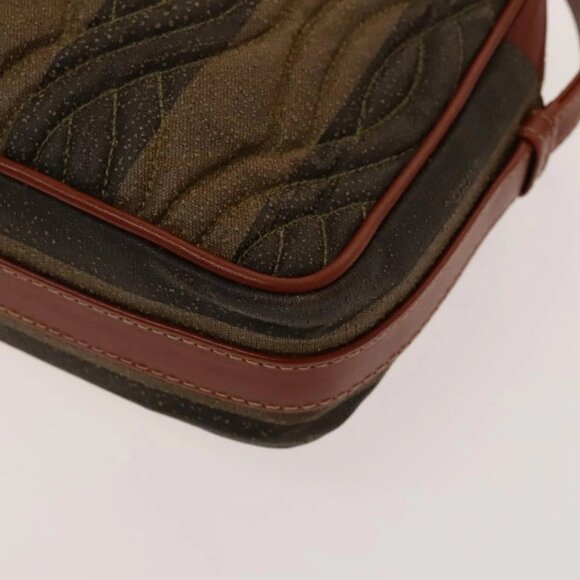 FENDI Pecan Canvas Shoulder Bag Coated Canvas Black Brown gold Auth 138323 - Picture 4 of 16